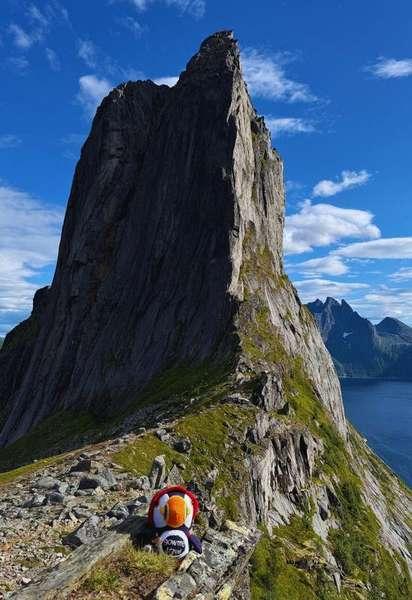 Fluffy at Segla Peak in Norway