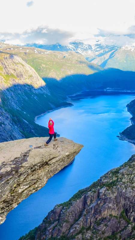 Trolltunga, Western Norway — Trolltunga is one of Norway's most famous viewpoints, a dramatic rock formation jutting out 700 meters above Lake Ringedalsvatnet. The hike to reach it is challenging, covering 27 kilometers round trip with significant elevation gain. The trail requires good physical fitness and proper preparation.